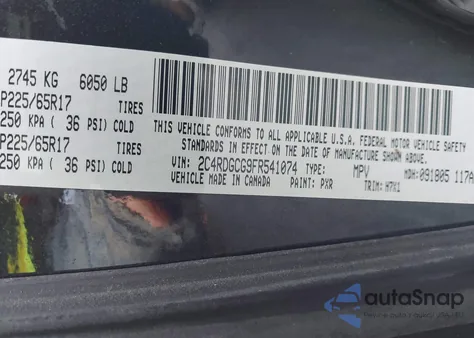 2015 Dodge Grand Caravan Sxt z USA, uszkodzony, nr VIN 2C4RDGCG9FR541074